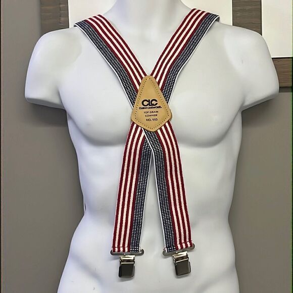 Custom Leather Craft Americana Adjustable No. 110 Suspenders Silver-Tone Clips - Picture 3 of 15